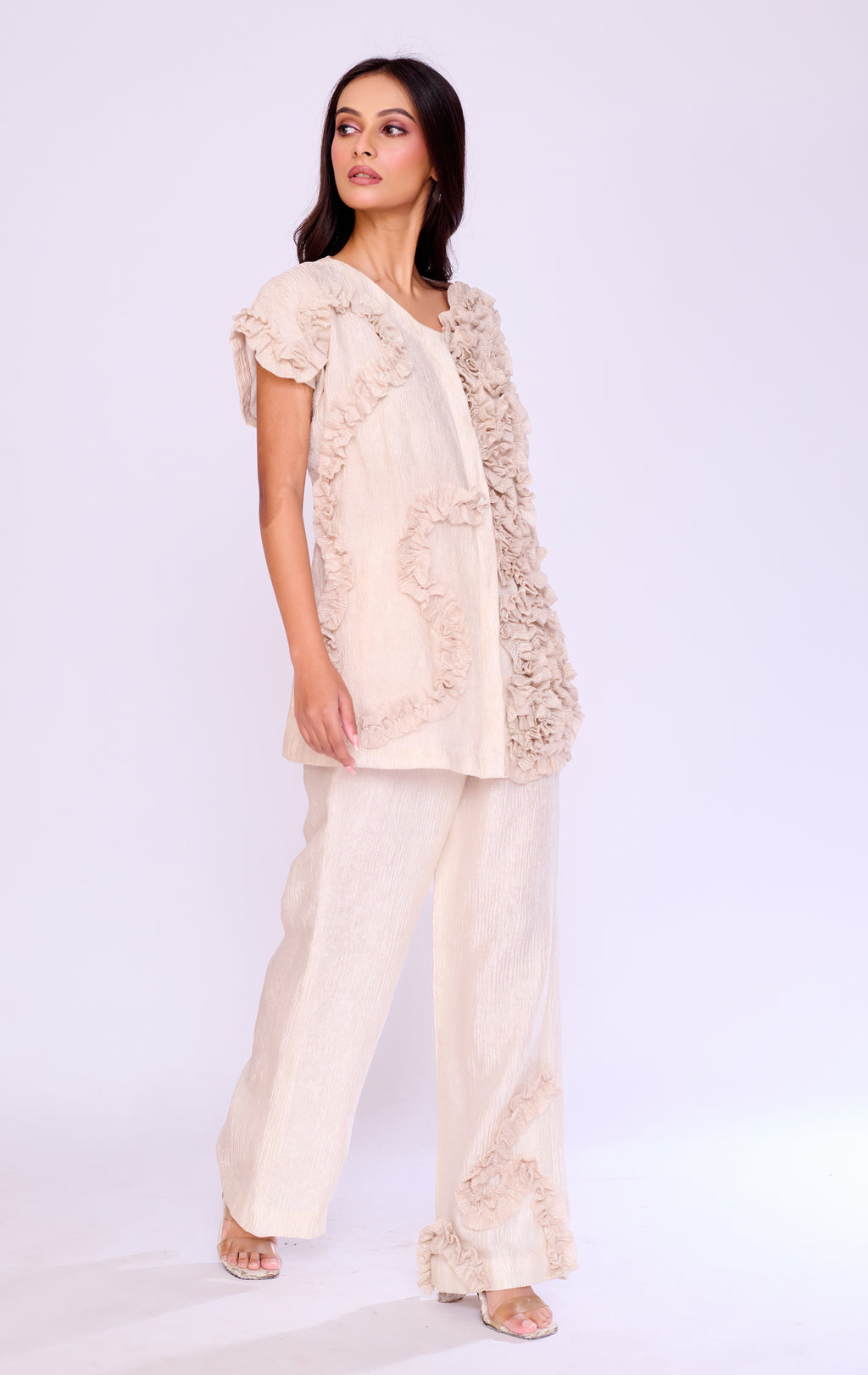 Champagne Asymmetric Ruffle Tunic