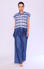 Pixel-Grid Denim Jacket & Trouser Set