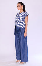 Pixel-Grid Denim Jacket & Trouser Set