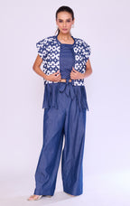 Pixel-Grid Denim Jacket & Trouser Set
