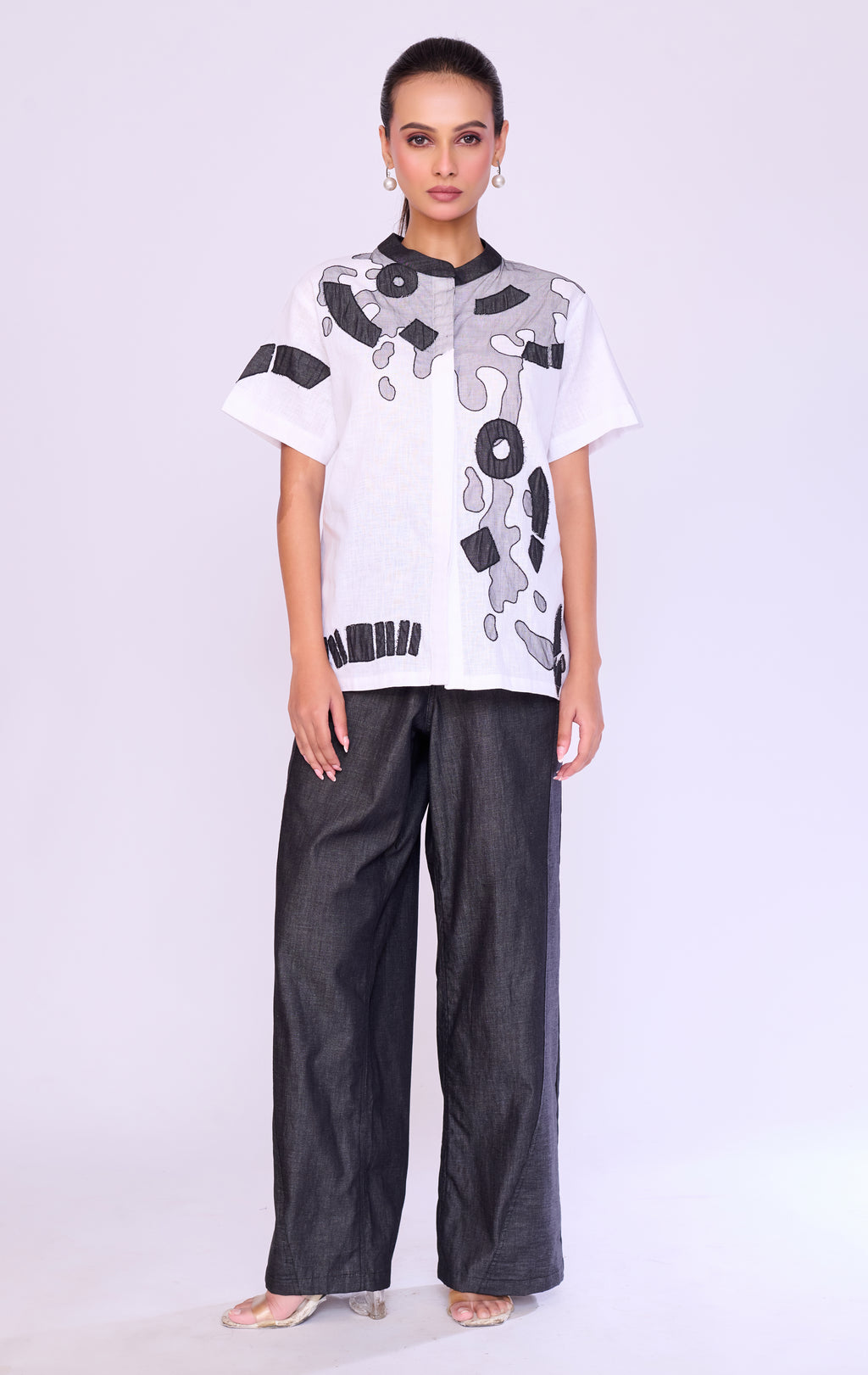 Paint-Splatter Top & Charcoal Denim Set