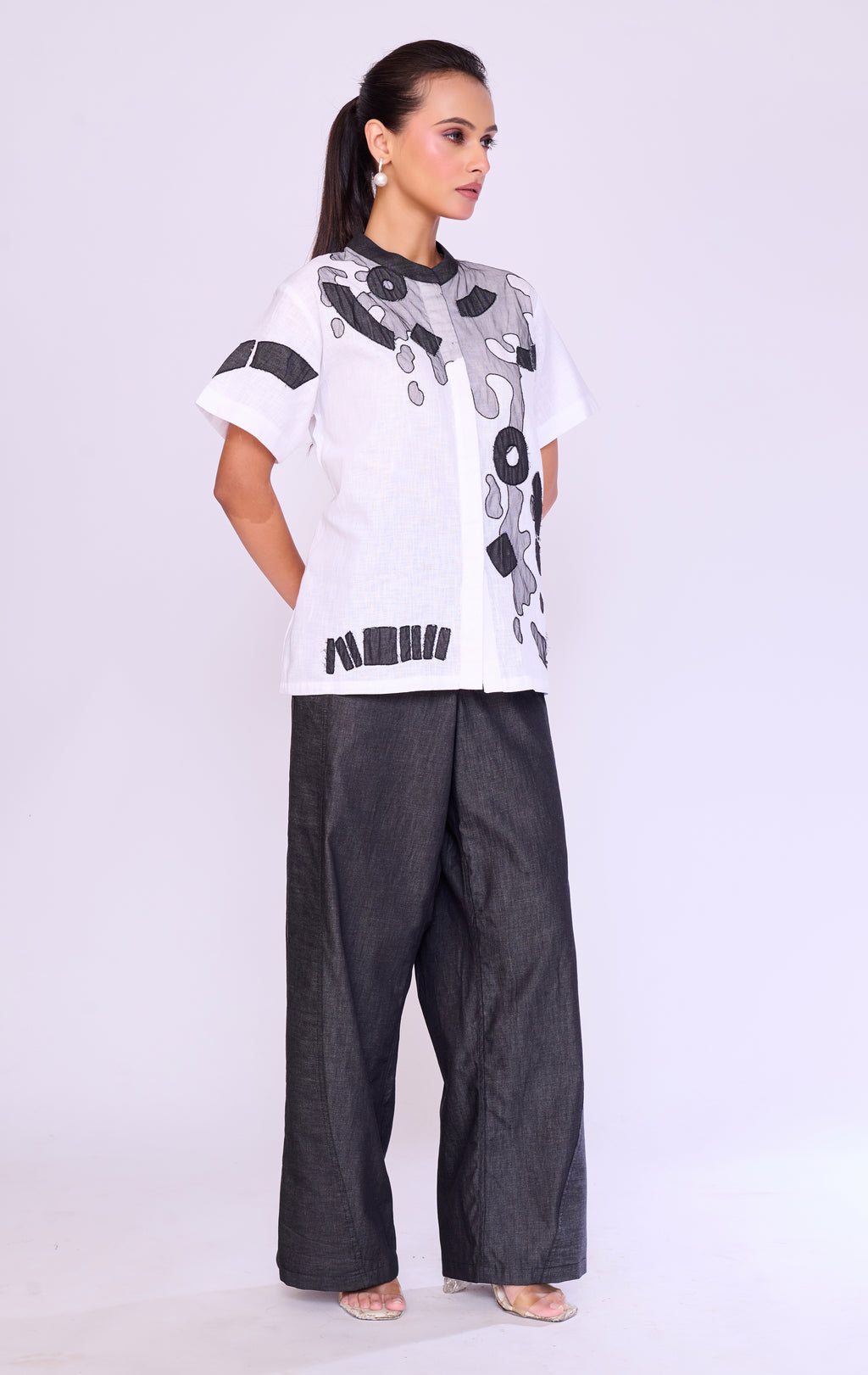 Paint-Splatter Top & Charcoal Denim Set