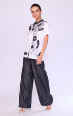 Paint-Splatter Top & Charcoal Denim Set