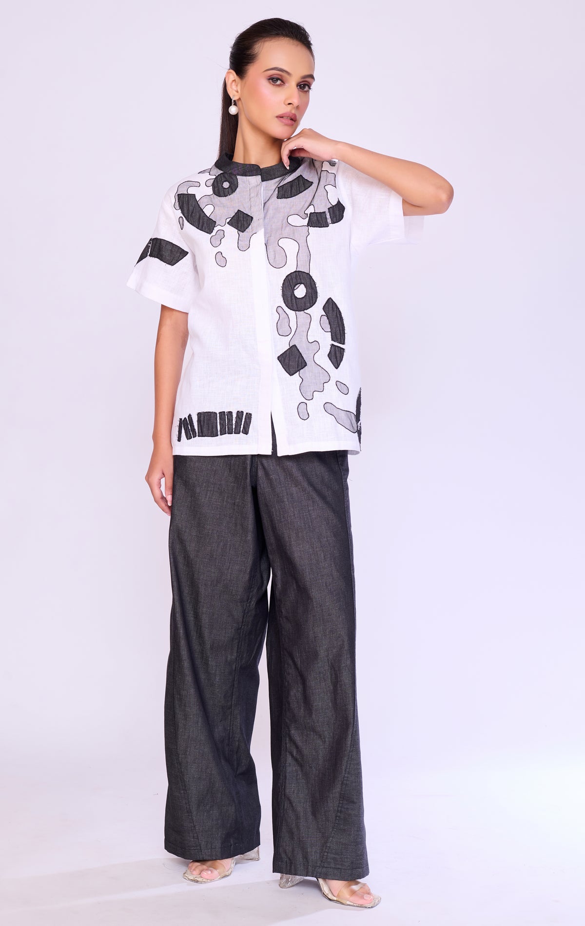 Paint-Splatter Top & Charcoal Denim Set