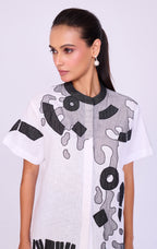 Paint-Splatter Top & Charcoal Denim Set