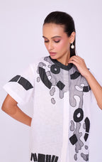 Paint-Splatter Top & Charcoal Denim Set