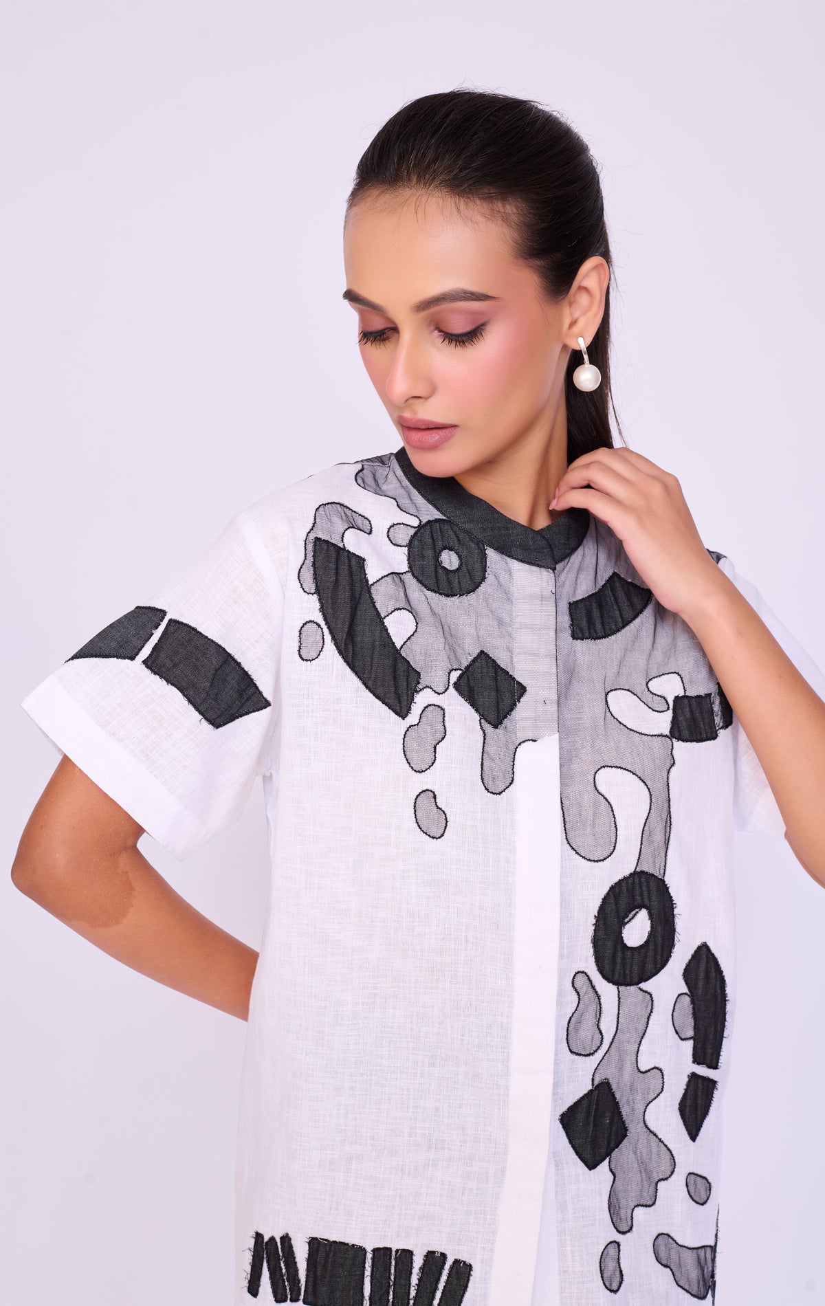 Paint-Splatter Top & Charcoal Denim Set