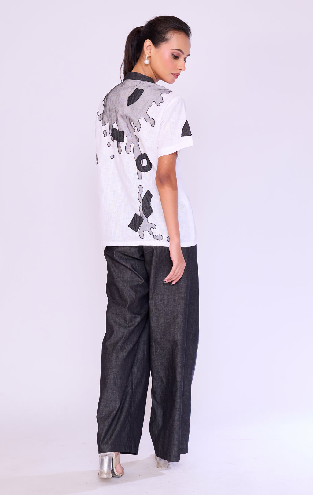 Paint-Splatter Top & Charcoal Denim Set