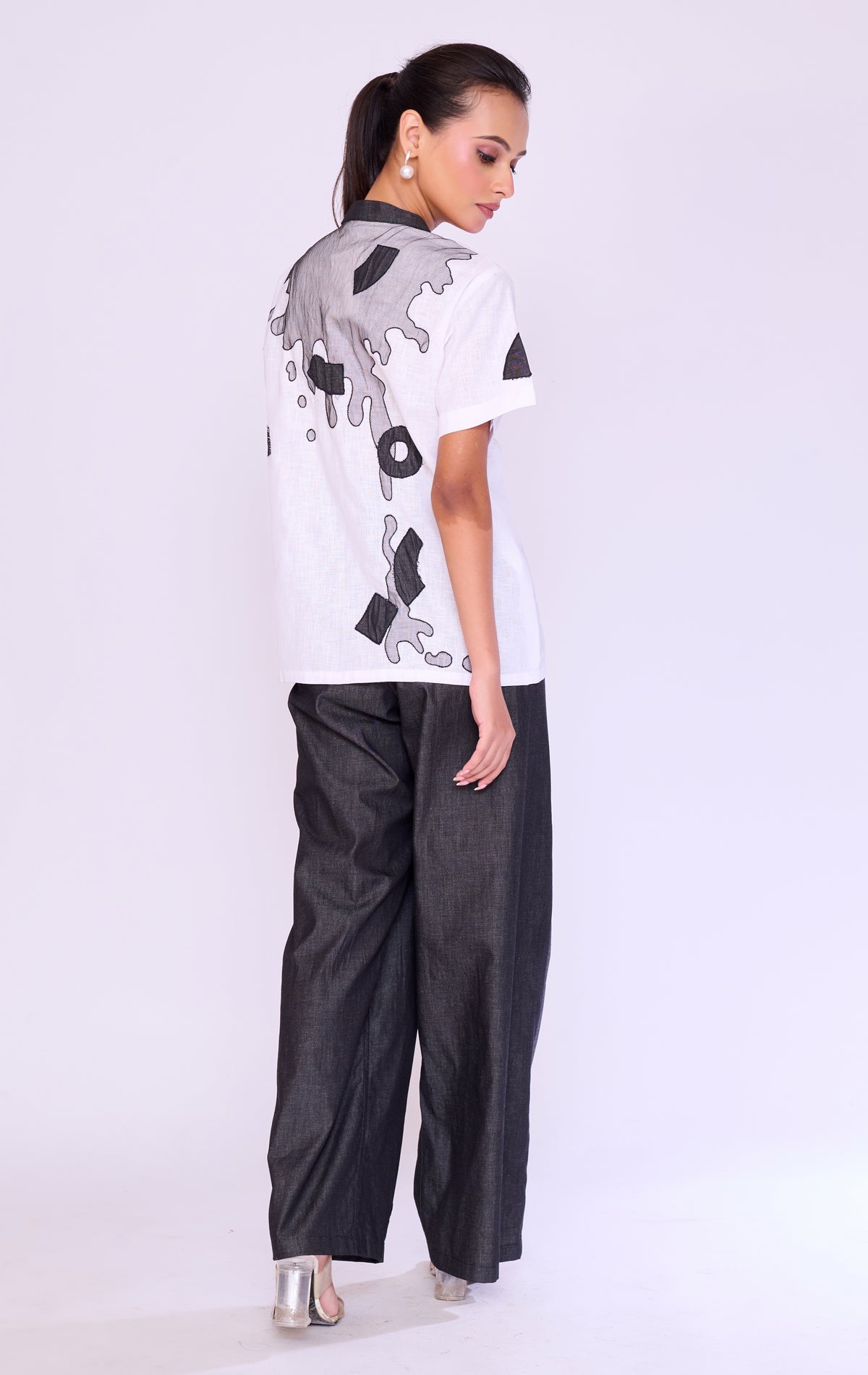 Paint-Splatter Top & Charcoal Denim Set