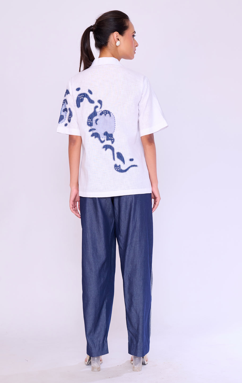 Botanical Appliqué Shirt & Denim Trouser Set