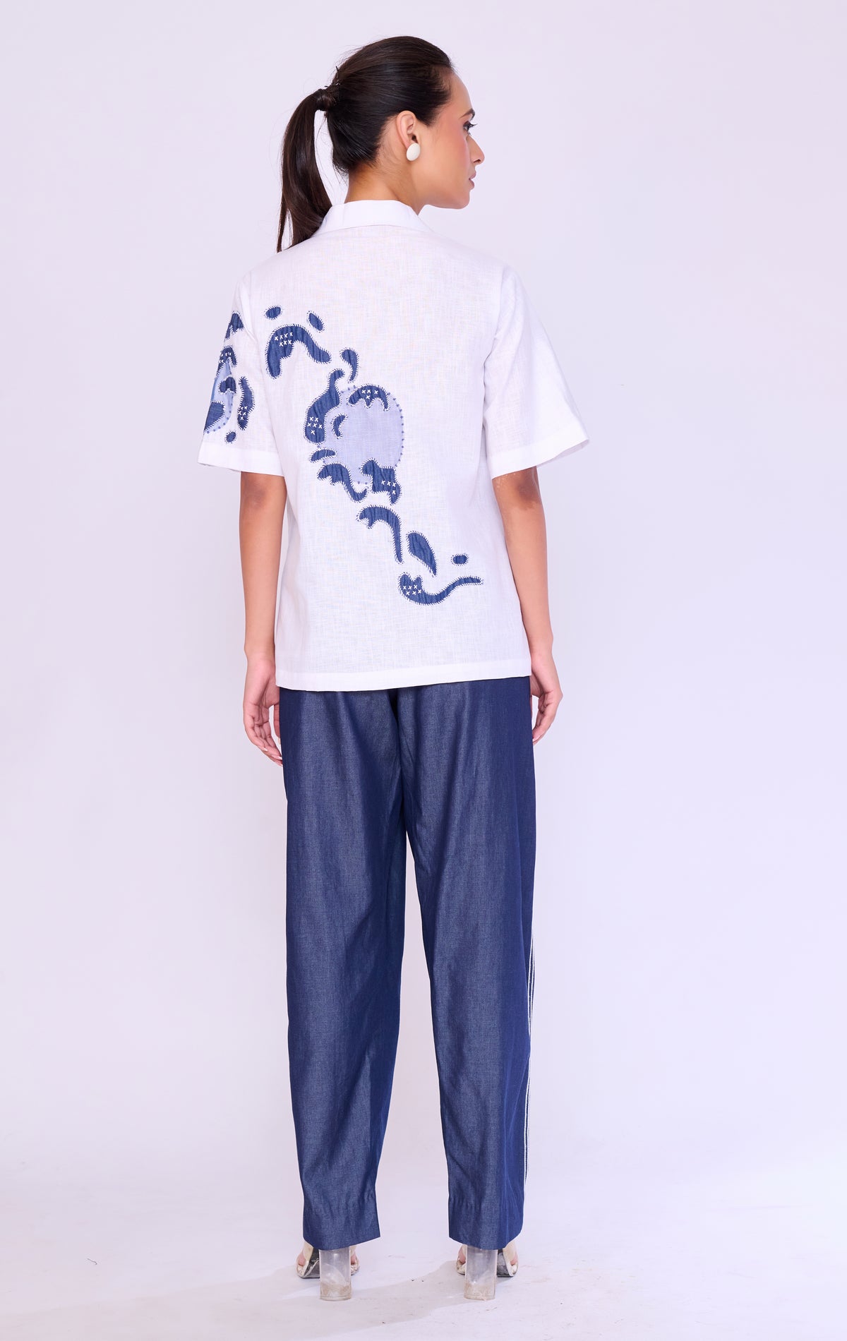 Botanical Appliqué Shirt & Denim Trouser Set