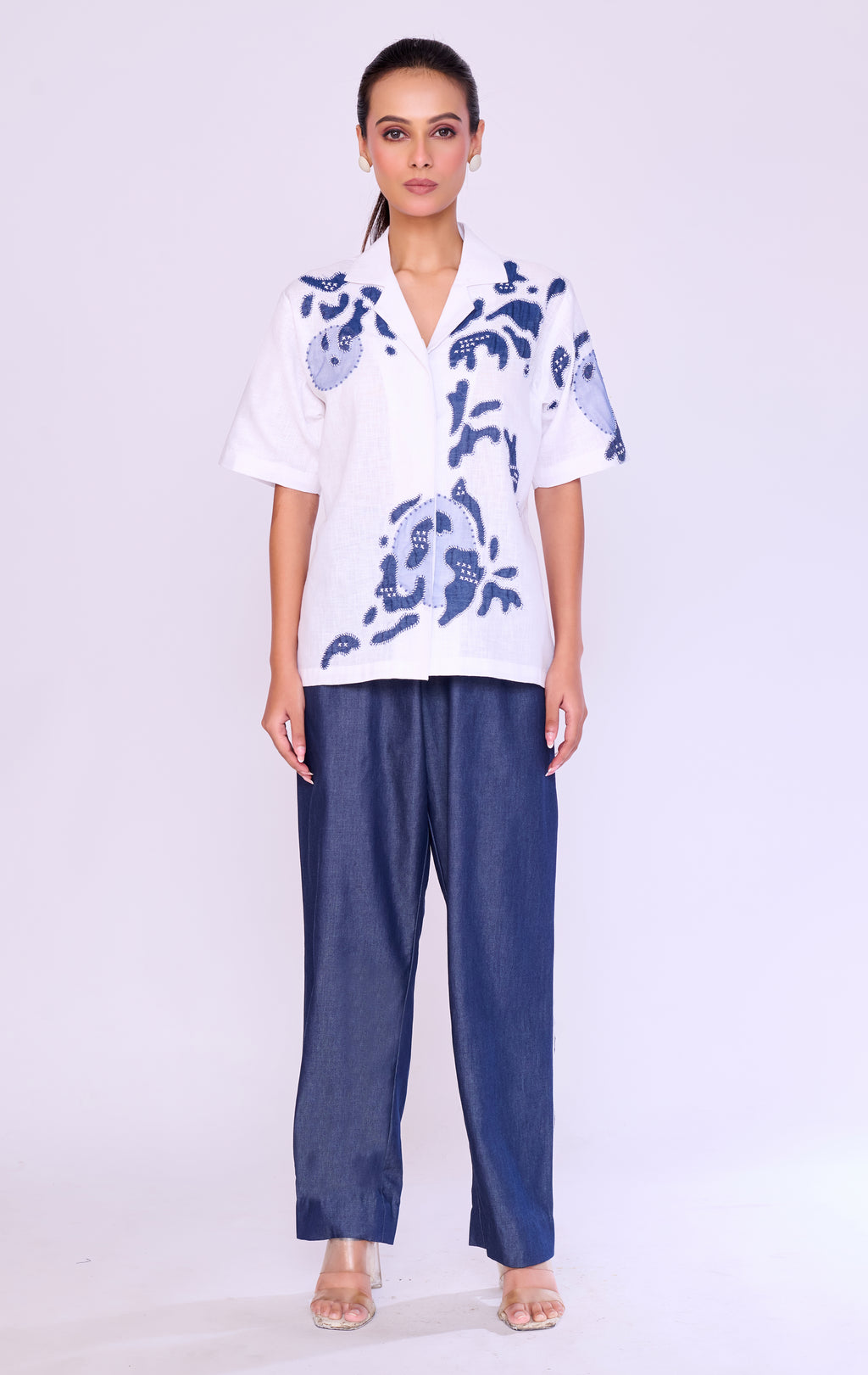 Botanical Appliqué Shirt & Denim Trouser Set