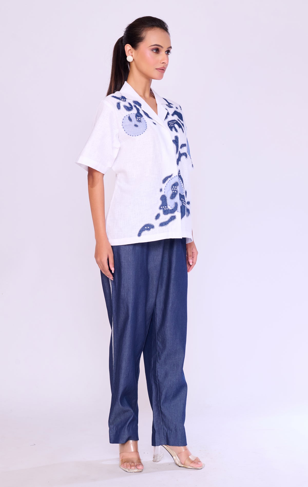 Botanical Appliqué Shirt & Denim Trouser Set