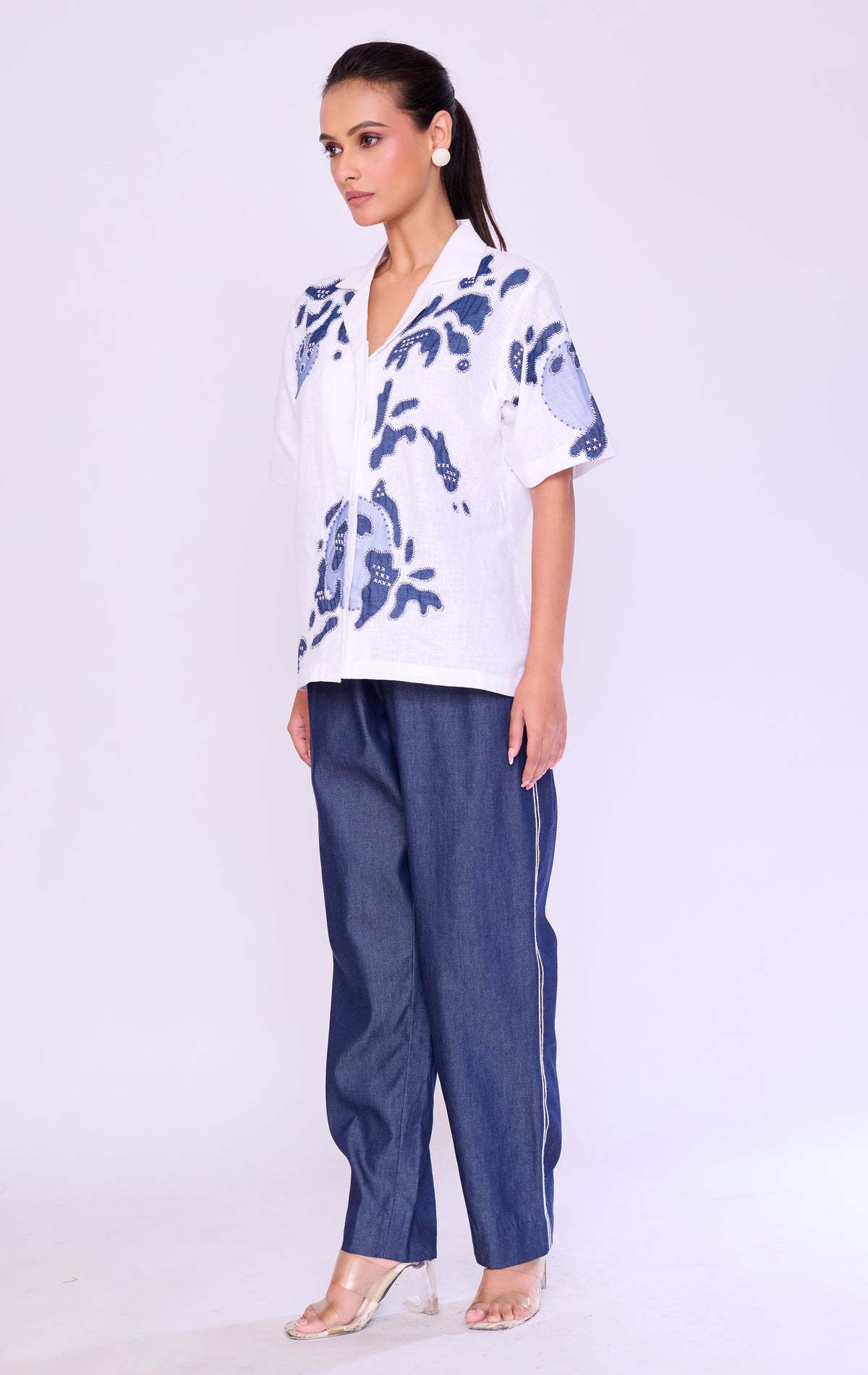 Botanical Appliqué Shirt & Denim Trouser Set