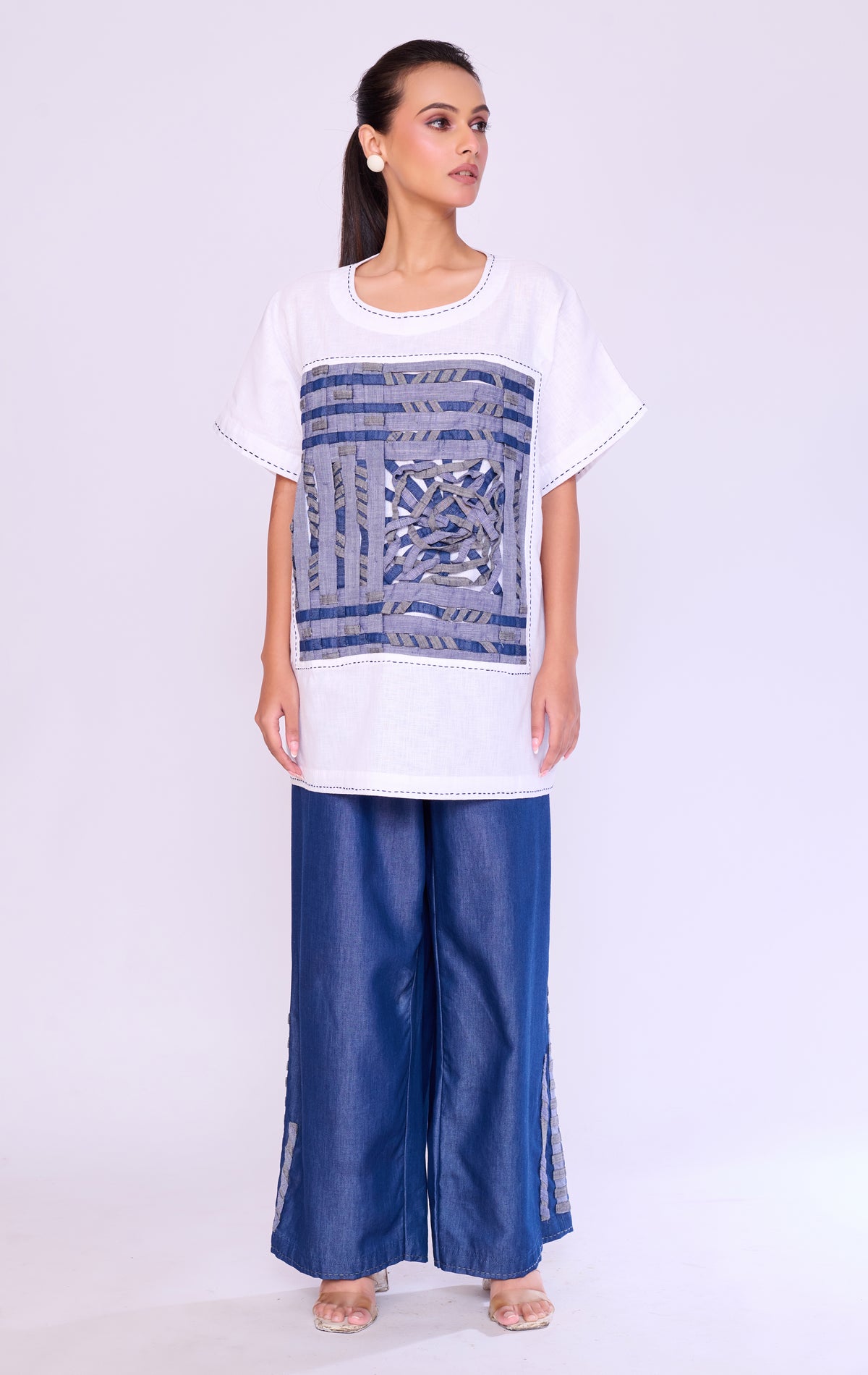 Indigo Panel Tunic & Denim Trouser Set