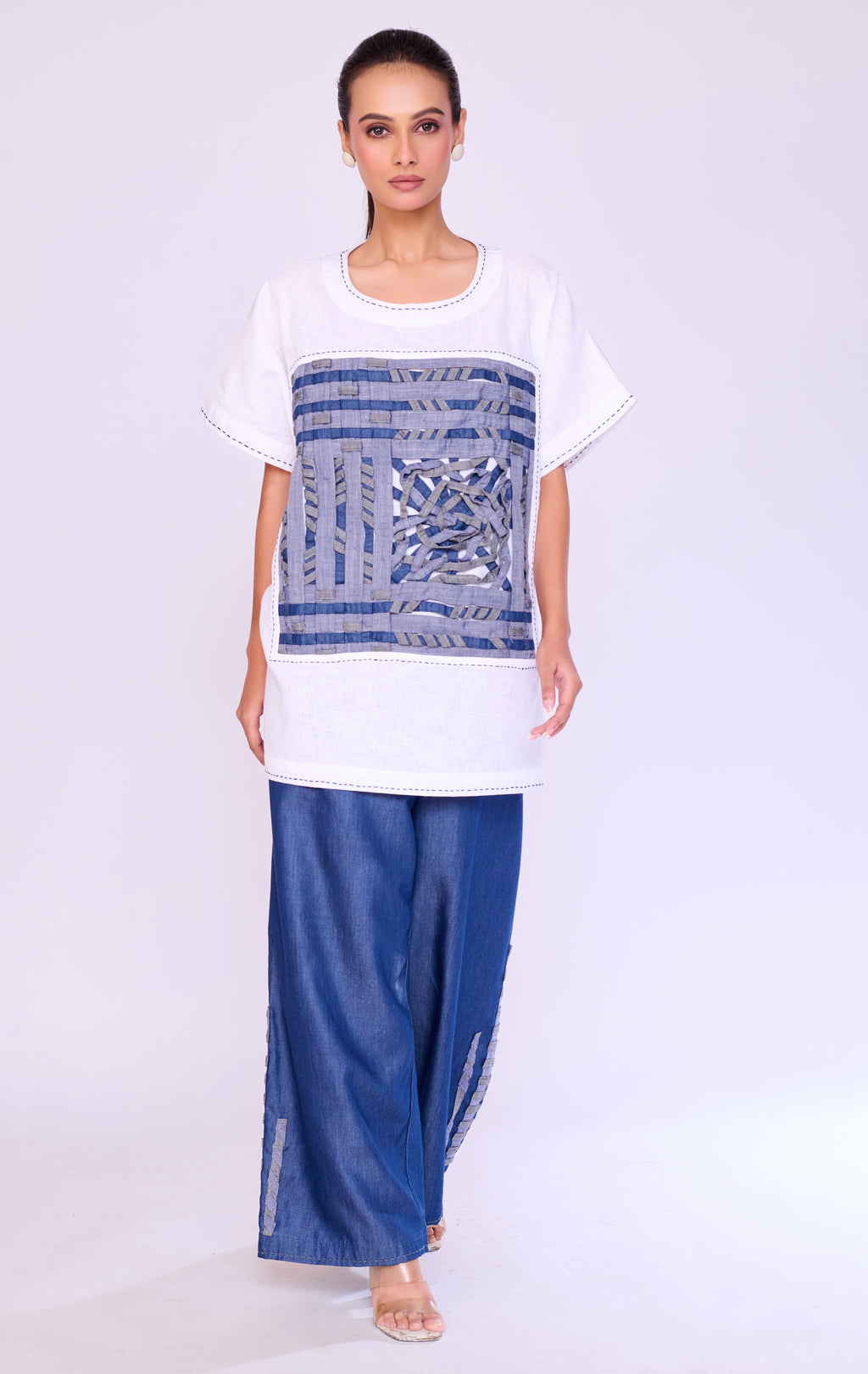 Indigo Panel Tunic & Denim Trouser Set