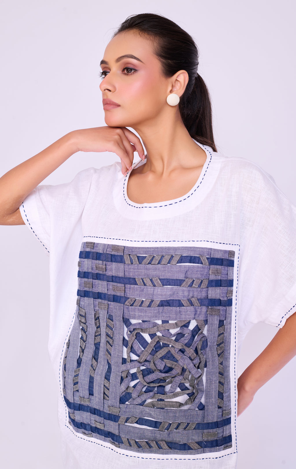 Indigo Panel Tunic & Denim Trouser Set