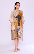 Abstract-Print Linen Kaftan Dress