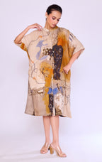 Abstract-Print Linen Kaftan Dress