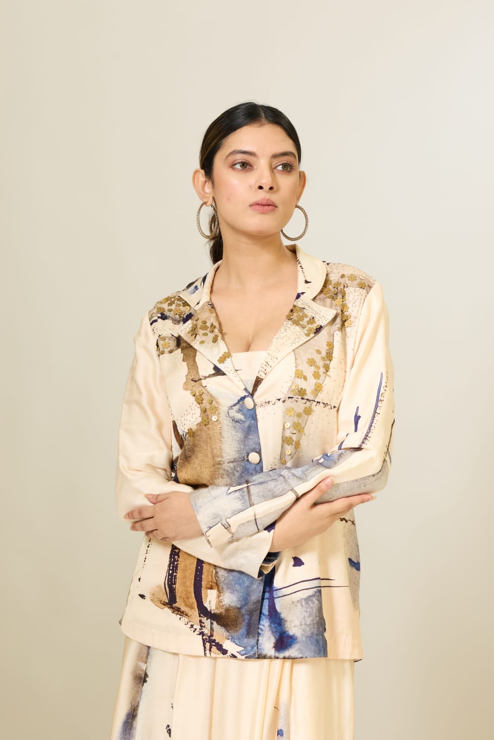 Modal Satin Blazer & Skirt Set