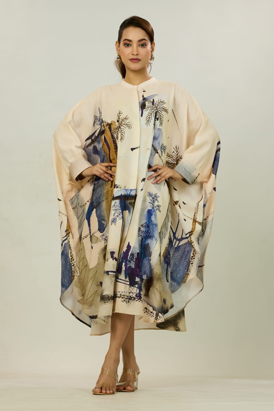 Landscape-Print Kaftan Dress
