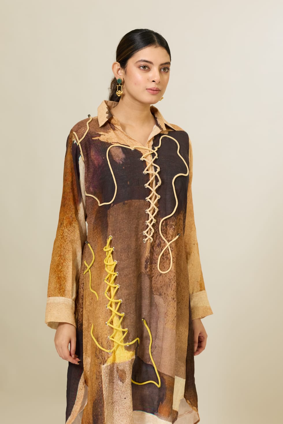 Digital-Printed Laced Tunic Dress