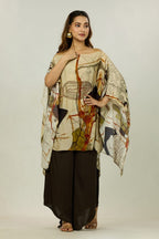 Beige Abstract-Print Kaftan Tunic Set