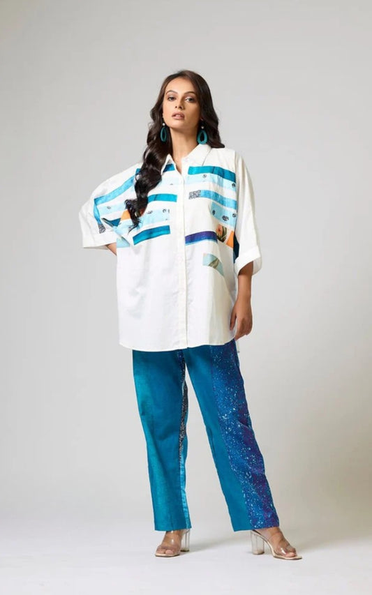 White Shirt With Printed Pants