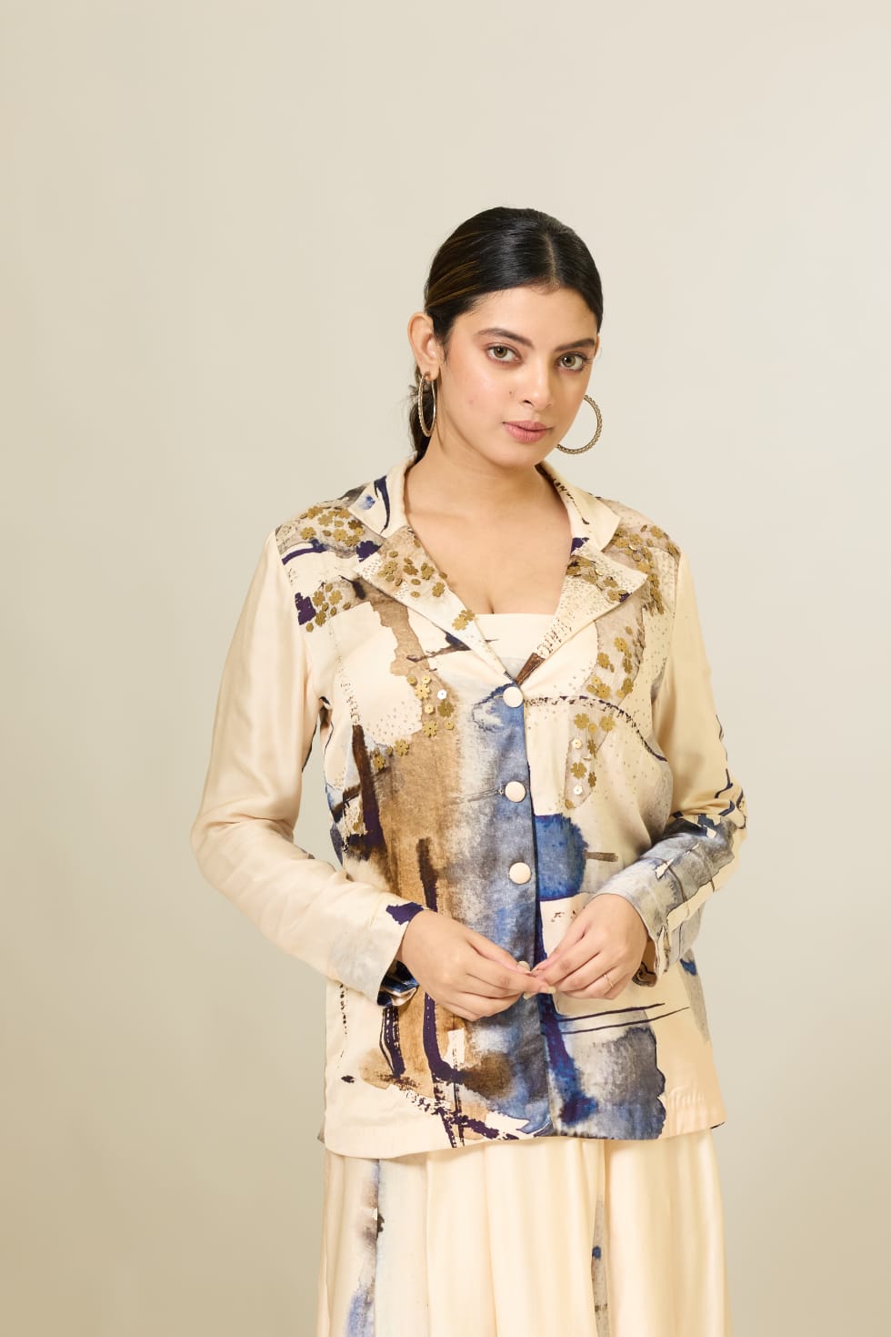 Modal Satin Blazer with Skirt