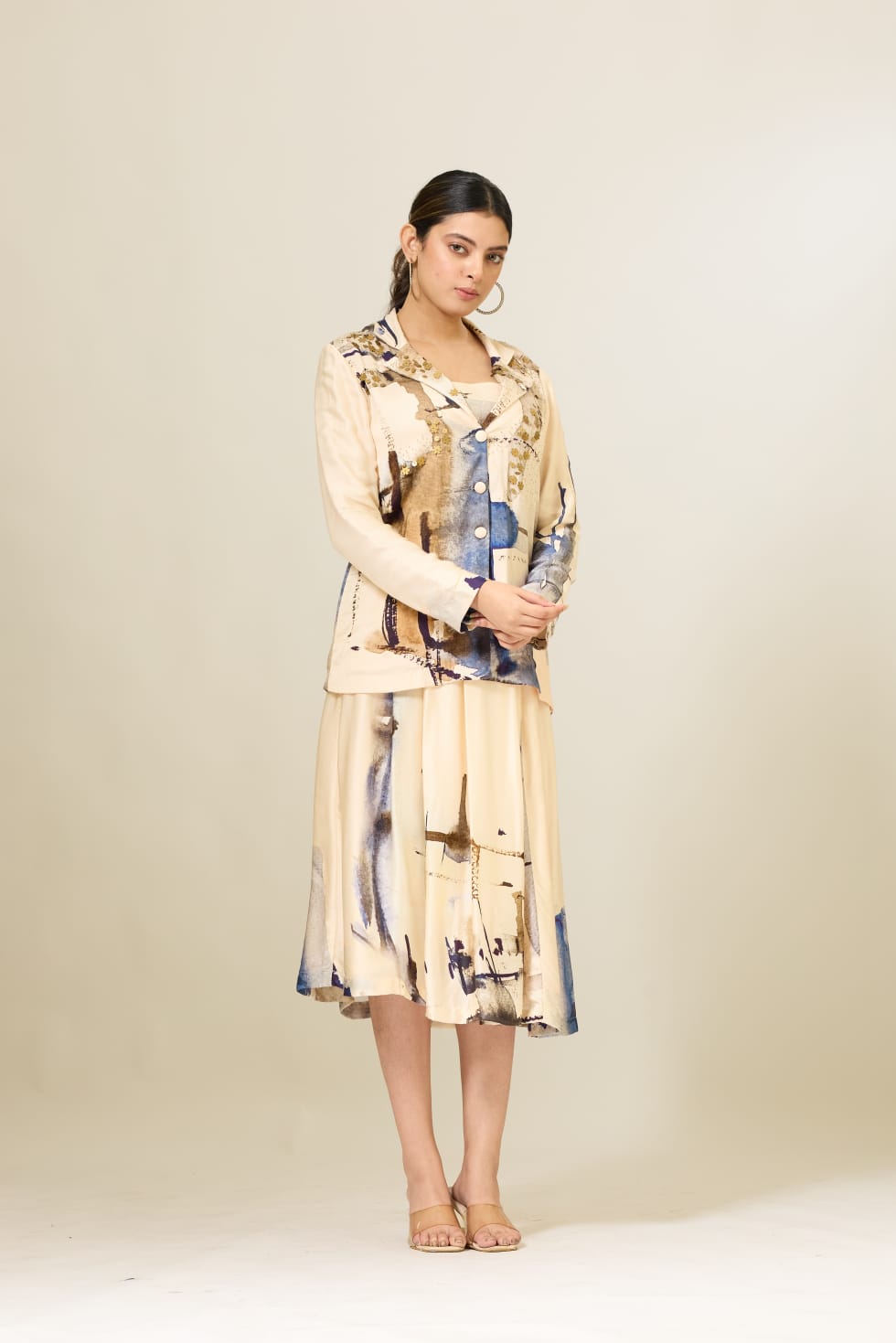 Modal Satin Blazer with Skirt