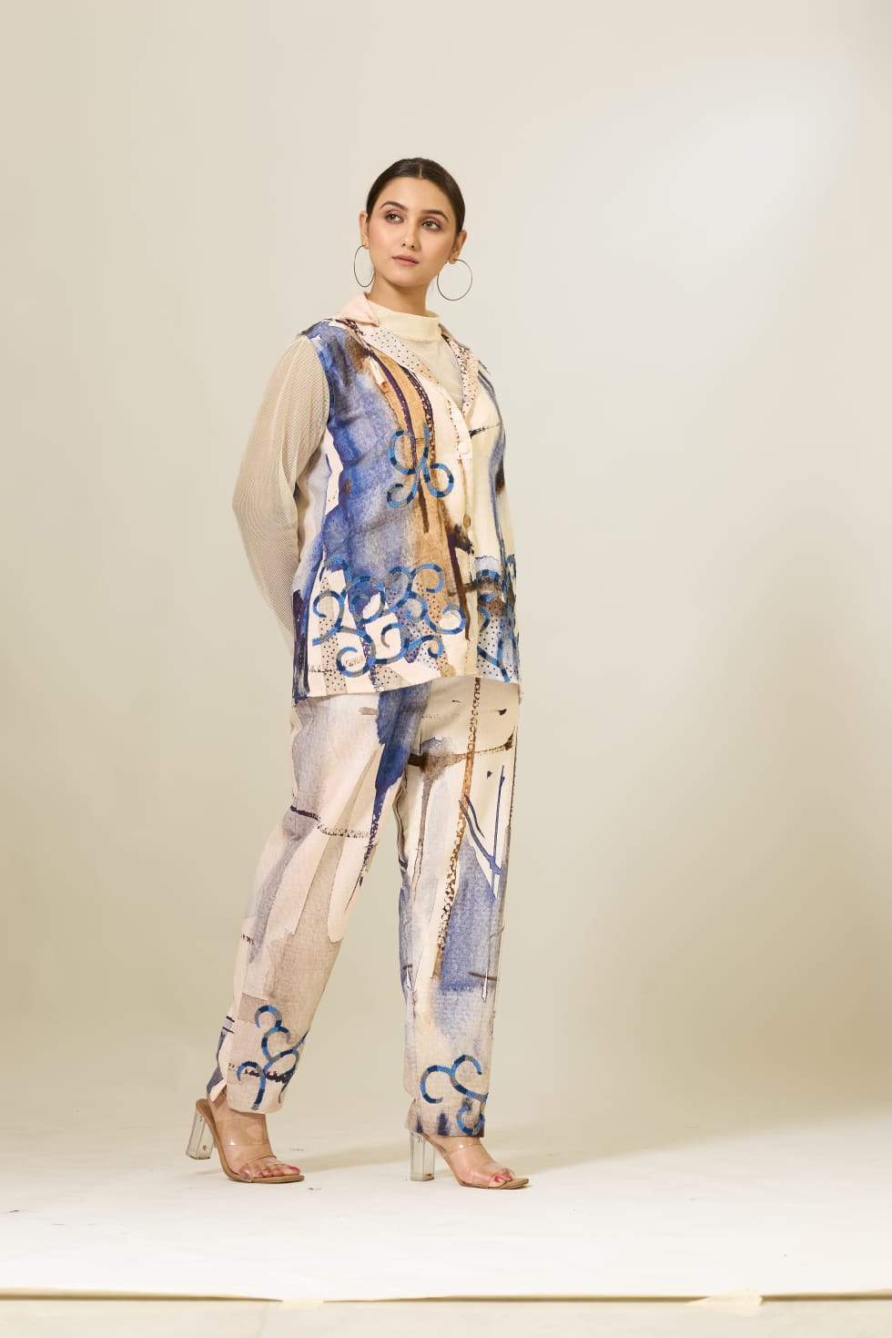 Linen Sleeveless Jacket Set