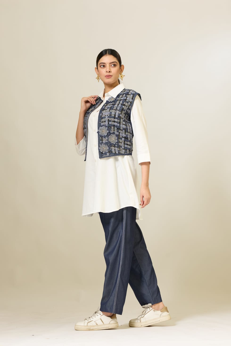 Patti Jacket with White Shirt and Denim Pants