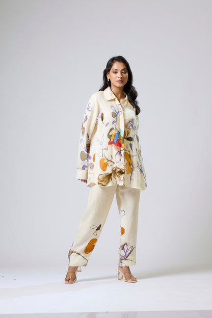 Printed Linen Coord With Net Detailing