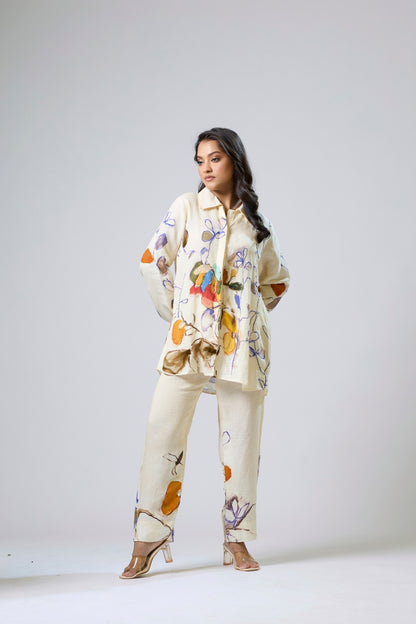 Printed Linen Coord With Net Detailing