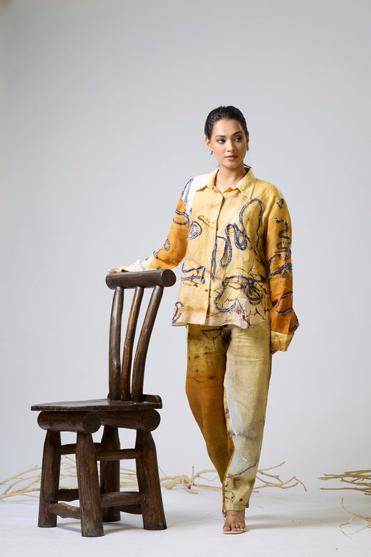 Printed Linen Coord With Denim Detailing