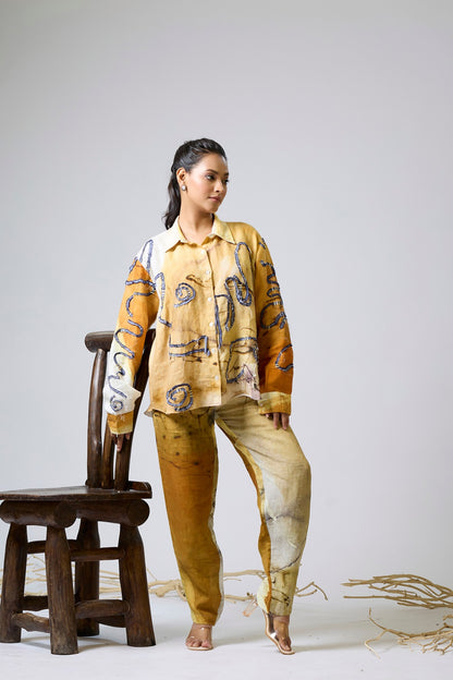 Printed Linen Coord With Denim Detailing