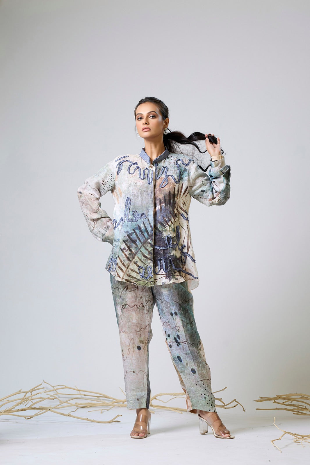 Printed Linen Coord With Denim Detailing