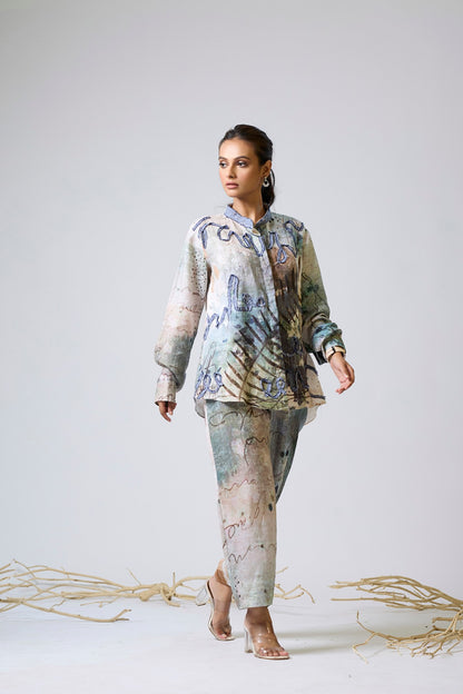 Printed Linen Coord With Denim Detailing