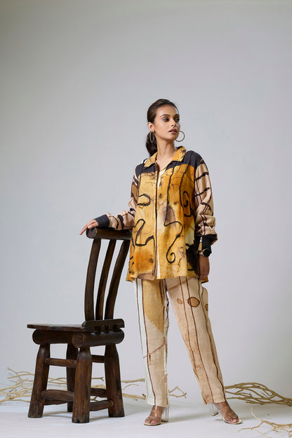 Printed Linen With Net Detailing