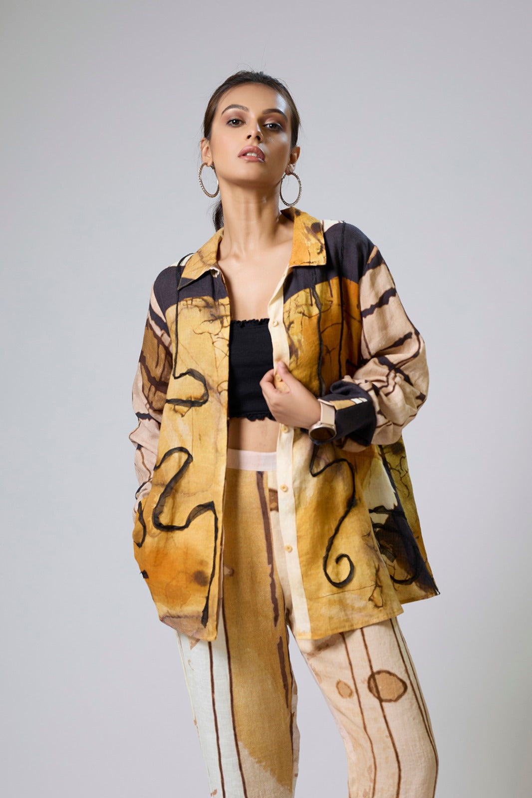 Printed Linen With Net Detailing