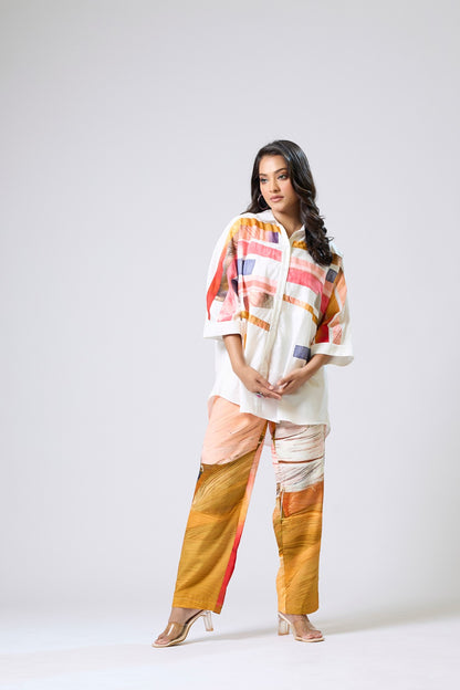 White Shirt With Printed Pants