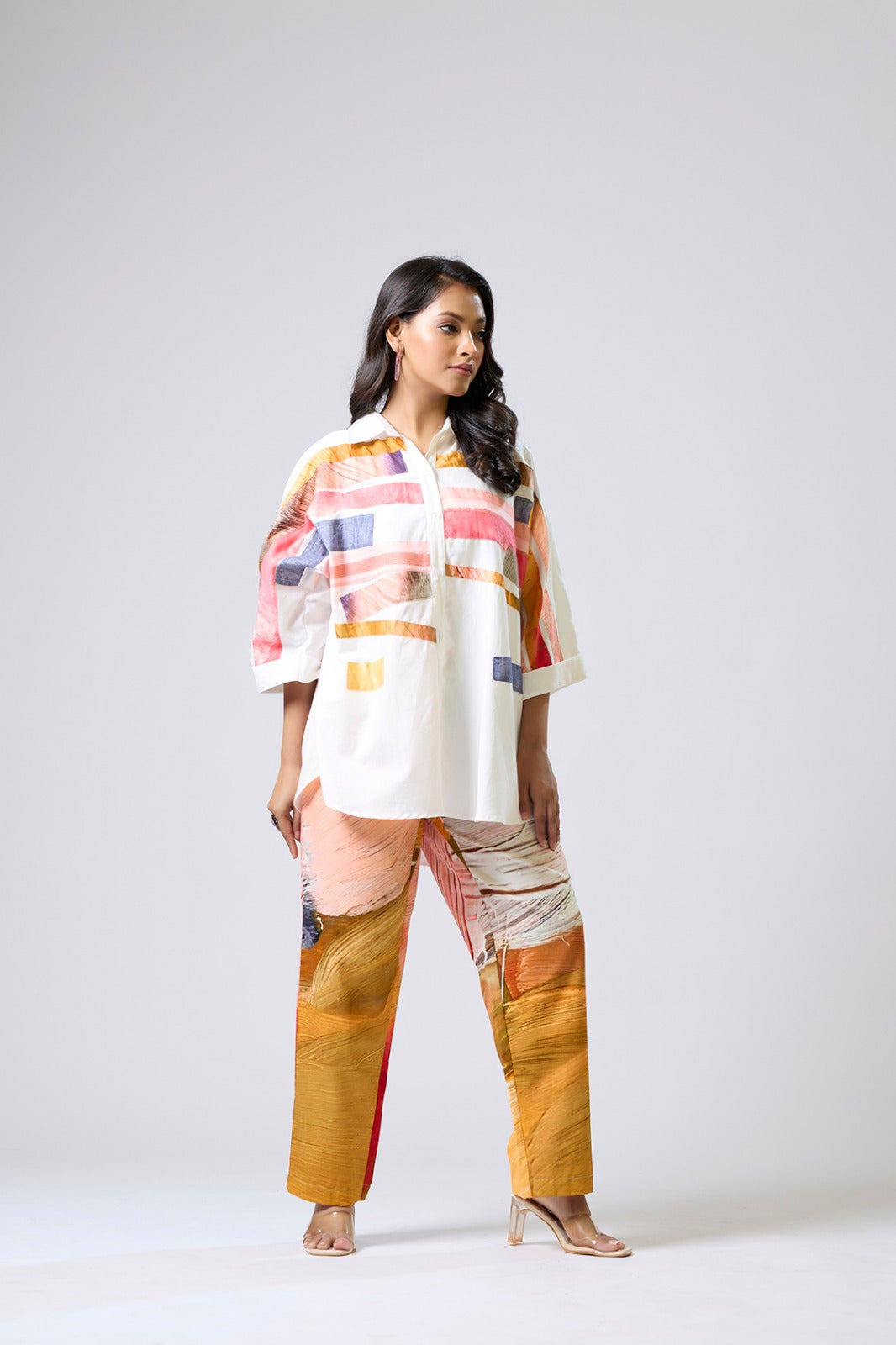 White Shirt With Printed Pants