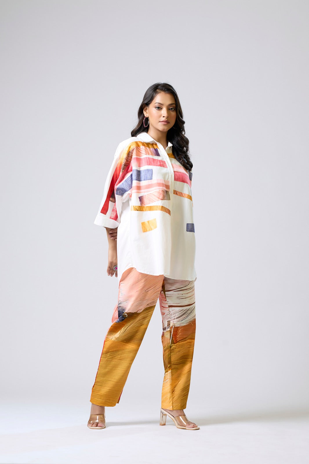 White Shirt With Printed Pants