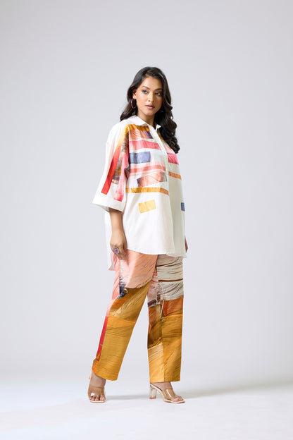 White Shirt With Printed Pants