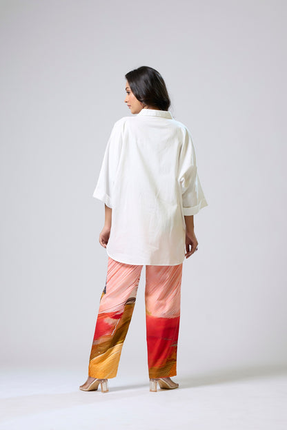 White Shirt With Printed Pants