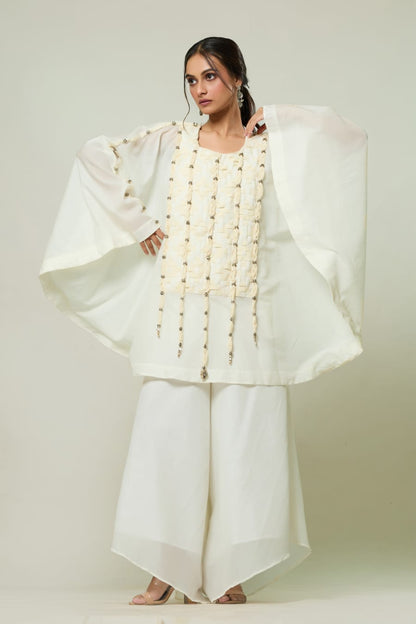 Chanderi kaftan top with flared pants