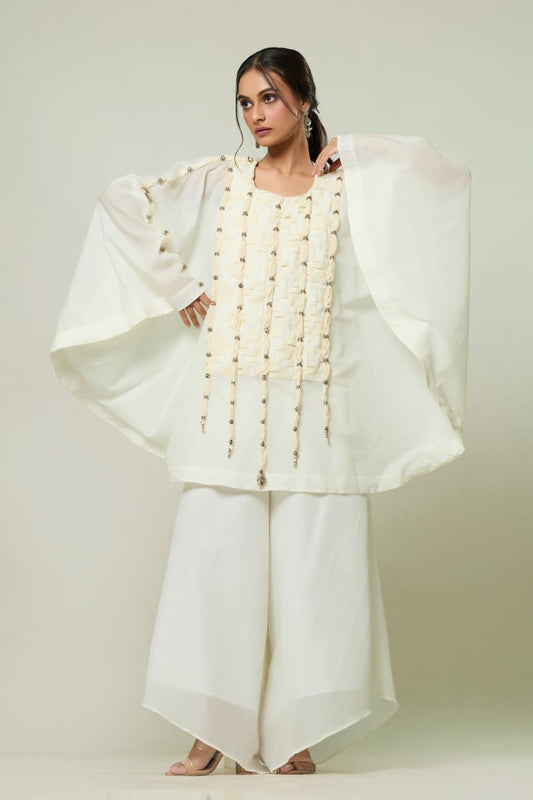 Chanderi kaftan top with flared pants