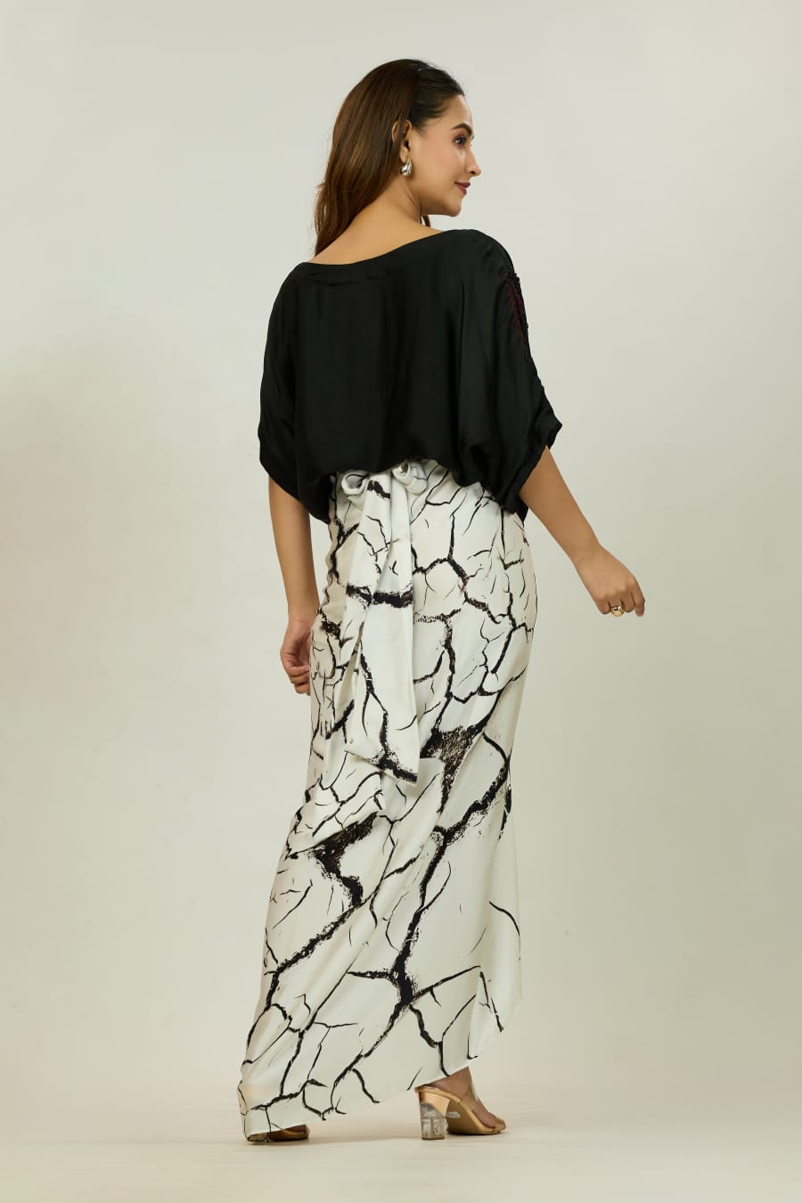Mirror-Work Top & Dhoti Wrap Skirt Set