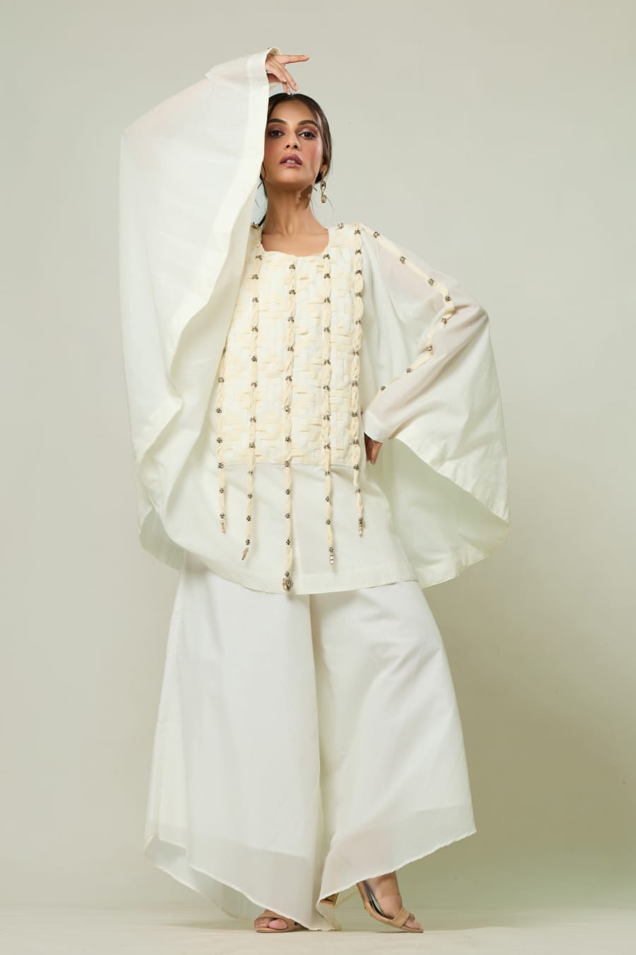 Chanderi kaftan top with flared pants