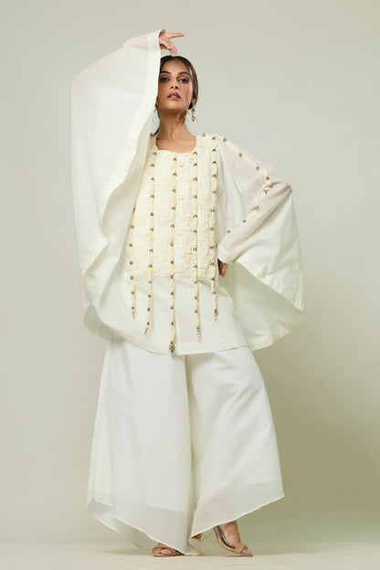 Chanderi kaftan top with flared pants